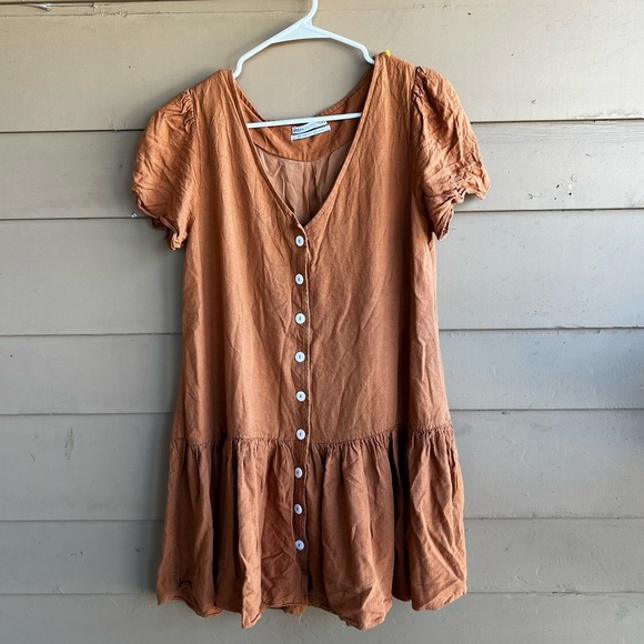 Urban Outfitters Women's Medium Mini Dress Houston Drop Waist Button Linen Sz S - Picture 1 of 5